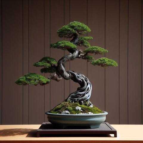 A twisted trunk style bonsai tree.